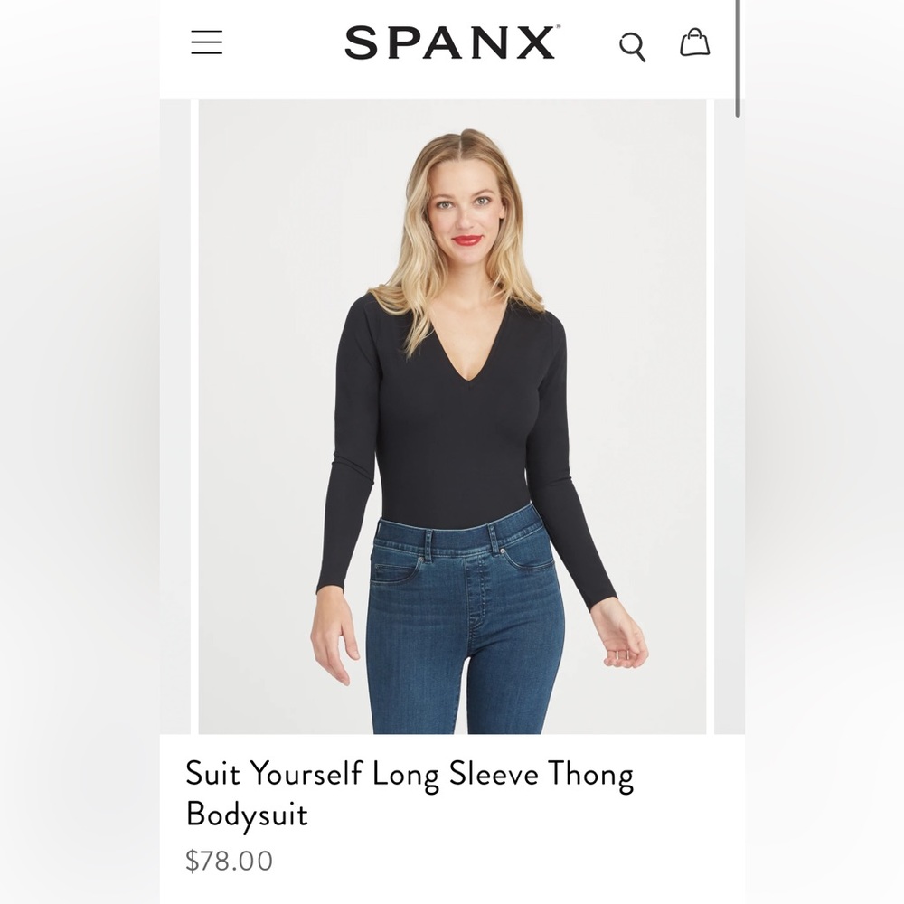 Spanx suit yourself long sleeve v neck black bodysuit size small